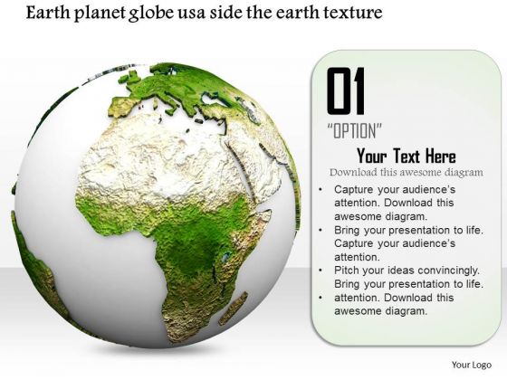 Stock Photo Globe Earth Textured Usa Side White Surface PowerPoint Slide