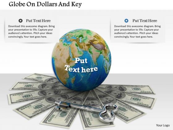 Stock Photo Globe On Dollars And Key PowerPoint Slide Stock Photo Globe On Dollars And Key PowerPoint Slide