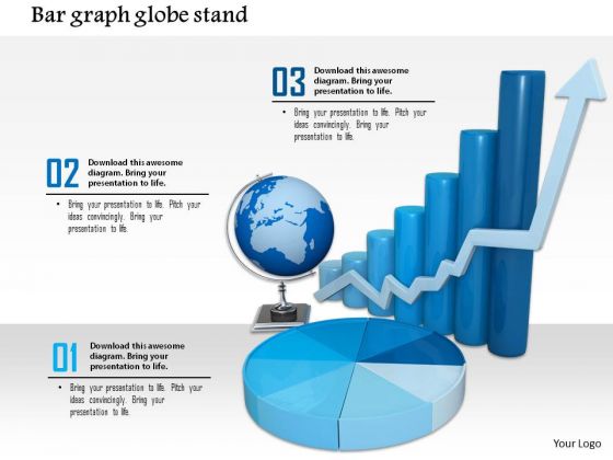 Stock Photo Globe With Bar Graph For Business PowerPoint Slide
