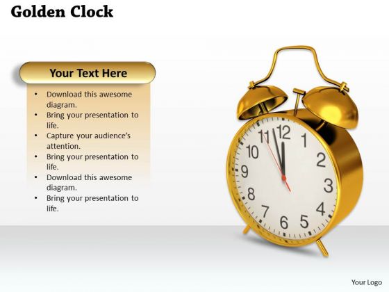 Stock Photo Golden Alarm Clock On White Background PowerPoint Slide