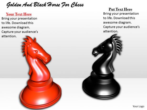 Stock Photo Golden And Black Horse For Chess PowerPoint Template Stock Photo Golden And Black Horse For Chess PowerPoint Template
