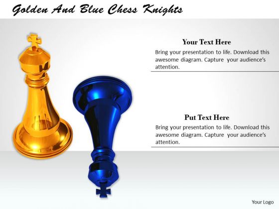 Stock Photo Golden And Blue Chess Knights PowerPoint Template