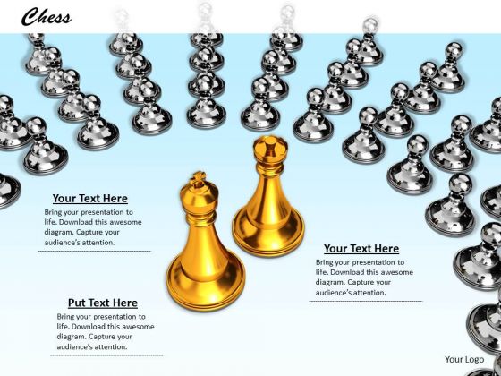 Stock Photo Golden Chess King Queen With Sliver Pawns PowerPoint Slide Stock Photo Golden Chess King Queen With Sliver Pawns PowerPoint Slide