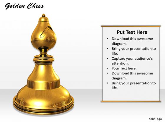 Stock Photo Golden Chess Piece On White Background PowerPoint Slide Stock Photo Golden Chess Piece On White Background PowerPoint Slide