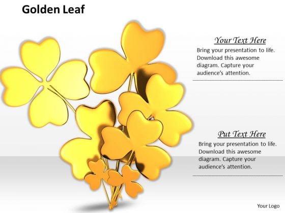 Stock Photo Golden Clover Leaves On White Background PowerPoint Slide Stock Photo Golden Clover Leaves On White Background PowerPoint Slide