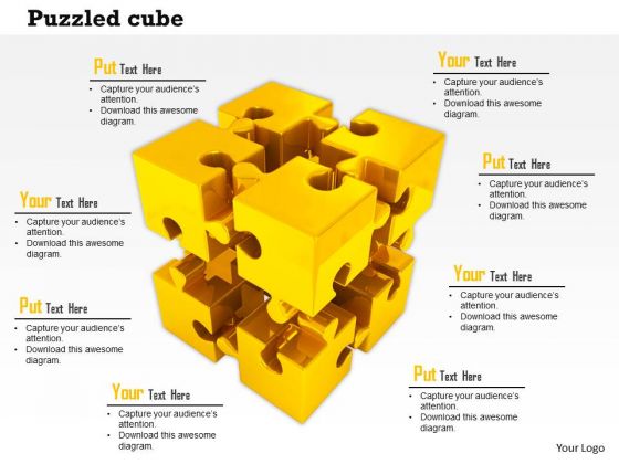 Stock Photo Golden Cube Of Puzzle Pieces PowerPoint Slide Stock Photo Golden Cube Of Puzzle Pieces PowerPoint Slide