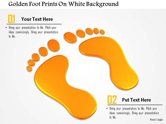 Stock Photo Golden Foot Prints On White Background PowerPoint Slide Stock Photo Golden Foot Prints On White Background PowerPoint Slide