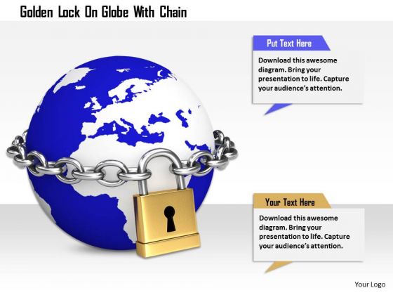 Stock Photo Golden Lock On Globe With Chian Image Graphics For PowerPoint Slide Stock Photo Golden Lock On Globe With Chian Image Graphics For PowerPoint Slide