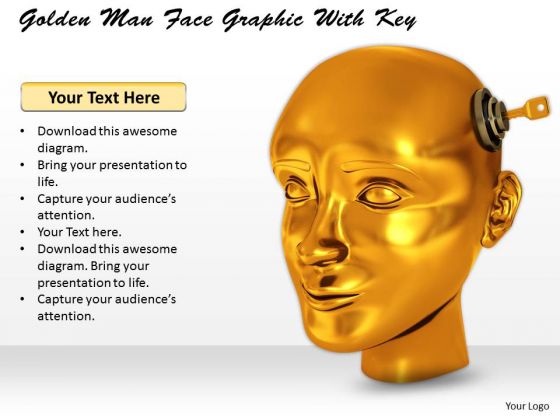 Stock Photo Golden Man Face Graphic With Key PowerPoint Template Stock Photo Golden Man Face Graphic With Key PowerPoint Template
