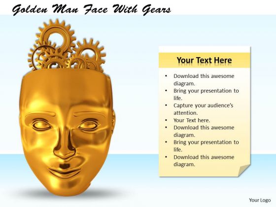 Stock Photo Golden Man Face With Gears PowerPoint Template Stock Photo Golden Man Face With Gears PowerPoint Template