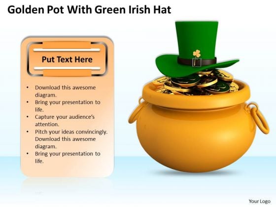 Stock Photo Golden Pot With Green Irish Hat PowerPoint Template Stock Photo Golden Pot With Green Irish Hat PowerPoint Template