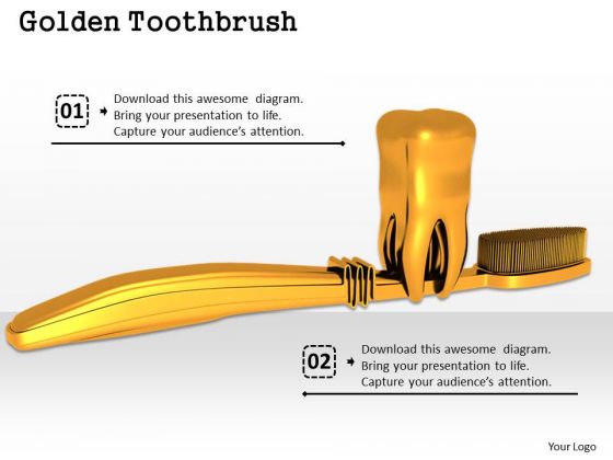 Stock Photo Golden Tooth With Toothbrush PowerPoint Slide Stock Photo Golden Tooth With Toothbrush PowerPoint Slide
