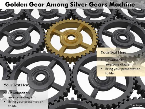Stock Photo Golden Unique Gear In Silver Gears PowerPoint Slide