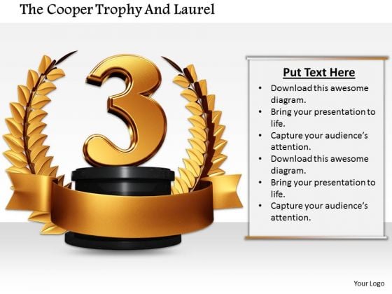 Stock Photo Golden Wreath Award For 3rd Winner PowerPoint Slide