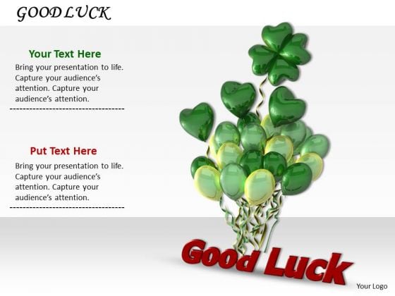 Stock Photo Good Luck Text With Green Balloons PowerPoint Slide Stock Photo Good Luck Text With Green Balloons PowerPoint Slide