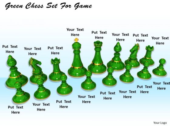 Stock Photo Green Chess Set For Game PowerPoint Template Stock Photo Green Chess Set For Game PowerPoint Template