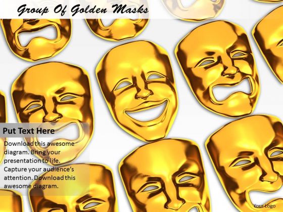 Stock Photo Group Of Golden Masks PowerPoint Template Stock Photo Group Of Golden Masks PowerPoint Template