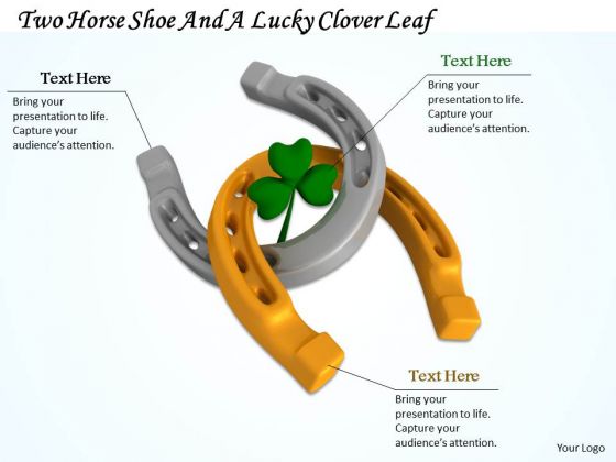 Stock Photo Horse Shoe With Lucky Clover Leaf Pwerpoint Slide
