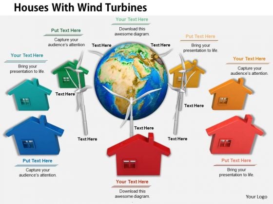 Stock Photo Houses Around Globe With Wind Turbines PowerPoint Slide Stock Photo Houses Around Globe With Wind Turbines PowerPoint Slide