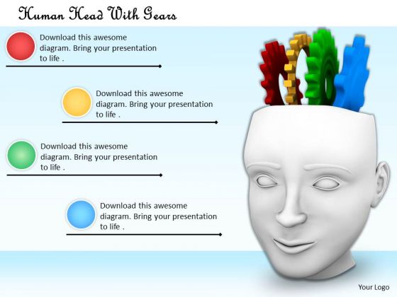 Stock Photo Human Head And Brain With Gears PowerPoint Slide Stock Photo Human Head And Brain With Gears PowerPoint Slide