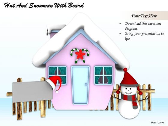 Stock Photo Hut With Snowman Winter Season PowerPoint Slide Stock Photo Hut With Snowman Winter Season PowerPoint Slide