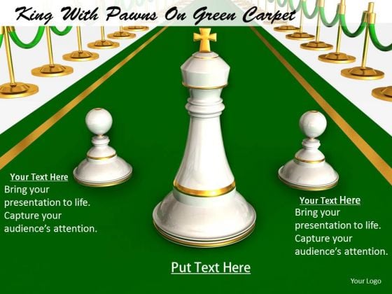 Stock Photo King With Pawns On Green Carpet PowerPoint Slide