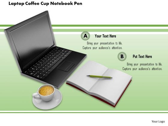 Stock Photo Laptop Coffee Cup Notebook Pen PowerPoint Slide Stock Photo Laptop Coffee Cup Notebook Pen PowerPoint Slide
