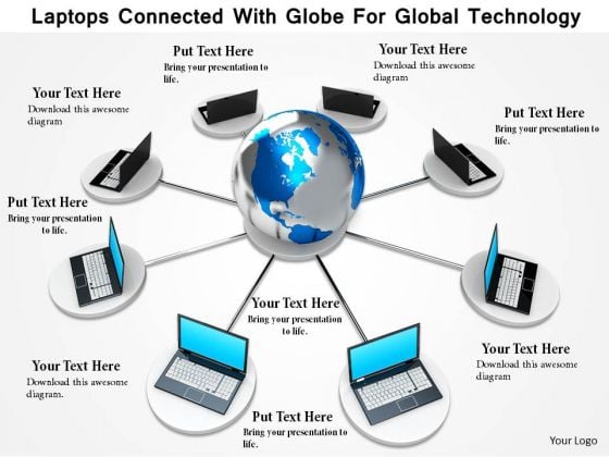 Stock Photo Laptops Connected With Globe For Global Technology Image Graphics For PowerPoint Slide Stock Photo Laptops Connected With Globe For Global Technology Image Graphics For PowerPoint Slide