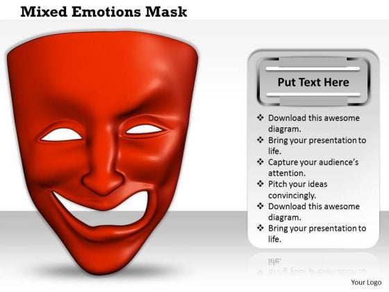 Stock Photo Mixed Emotions Red Color Mask PowerPoint Slide