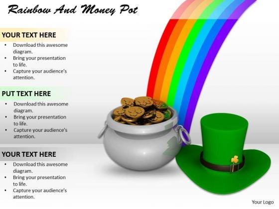Stock Photo Money Pot With Rainbow And Hat PowerPoint Slide