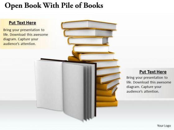Stock Photo Open Book With Pile Of Books PowerPoint Template Stock Photo Open Book With Pile Of Books PowerPoint Template