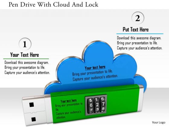 Stock Photo Pen Drive With Cloud And Lock PowerPoint Slide