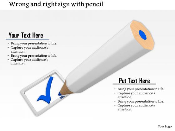 Stock Photo Pencil With Blue Tick Mark PowerPoint Slide Stock Photo Pencil With Blue Tick Mark PowerPoint Slide