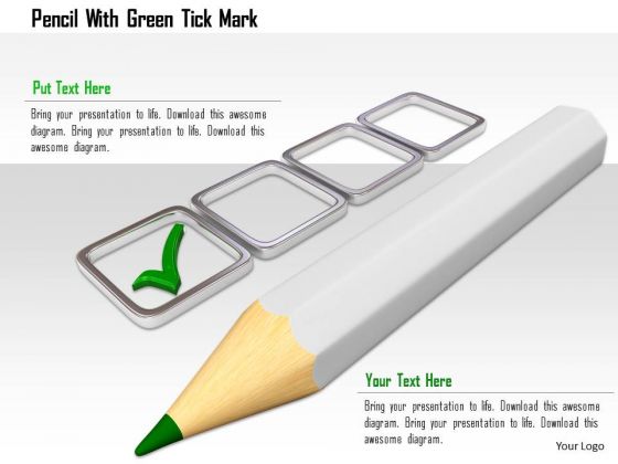 Stock Photo Pencil With Green Tick Mark PowerPoint Slide Stock Photo Pencil With Green Tick Mark PowerPoint Slide