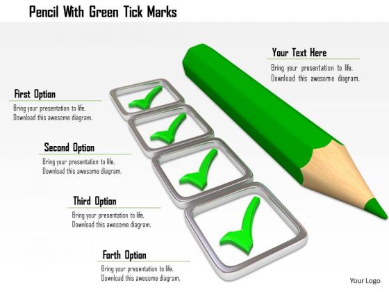 Stock Photo Pencil With Green Tick Marks PowerPoint Slide Stock Photo Pencil With Green Tick Marks PowerPoint Slide