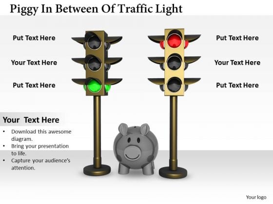 Stock Photo Piggy In Between Traffic Lights PowerPoint Slide Stock Photo Piggy In Between Traffic Lights PowerPoint Slide