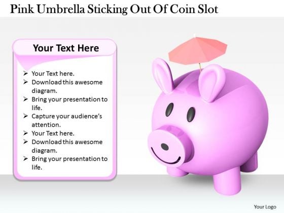 Stock Photo Pink Piggy Bank Under Umbrella PowerPoint Slide