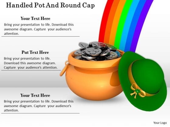 Stock Photo Pot Full Of Coins With Rainbow And Hat PowerPoint Slide Stock Photo Pot Full Of Coins With Rainbow And Hat PowerPoint Slide