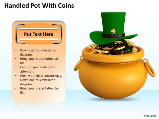 Stock Photo Pot Full With Gold And Green Hat PowerPoint Slide Stock Photo Pot Full With Gold And Green Hat PowerPoint Slide