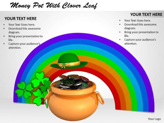 Stock Photo Rainbow Around Money Pot Hat And Clover PowerPoint Slide