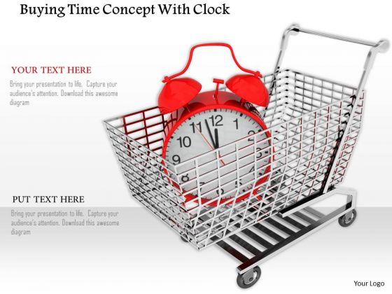 Stock Photo Red Alarm Clock In Shopping Cart PowerPoint Slide Stock Photo Red Alarm Clock In Shopping Cart PowerPoint Slide