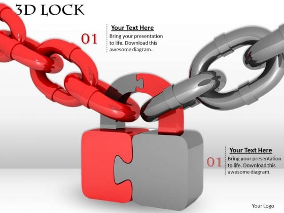 Stock Photo Red And Grey Chains With Puzzle Lock PowerPoint Slide