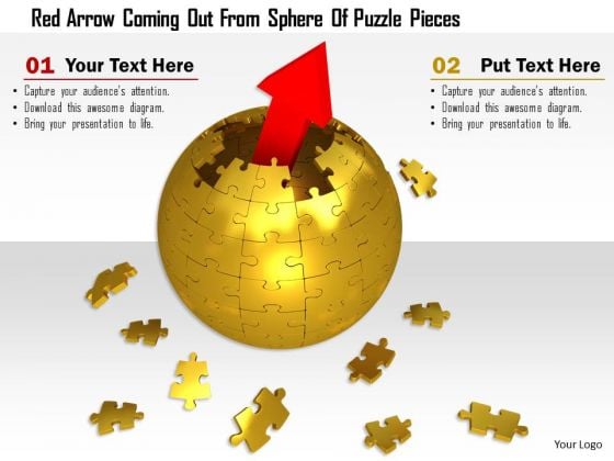 Stock Photo Red Arrow Coming Out From Sphere Of Puzzle Pieces PowerPoint Slide Stock Photo Red Arrow Coming Out From Sphere Of Puzzle Pieces PowerPoint Slide