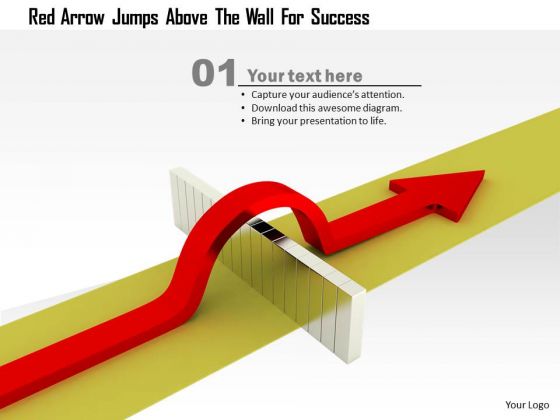 Stock Photo Red Arrow Jumps Above The Wall For Success PowerPoint Slide Stock Photo Red Arrow Jumps Above The Wall For Success PowerPoint Slide