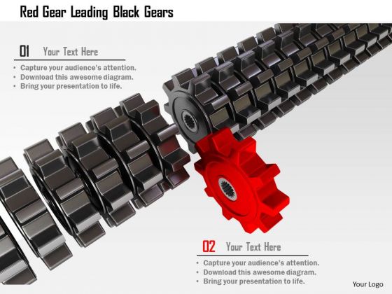 Stock Photo Red Gear Leading Black Gears PowerPoint Slide