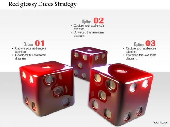 Stock Photo Red Glossy Dices Strategy PowerPoint Slide