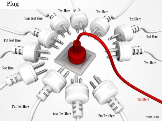 Stock Photo Red Plug Fixed In Socket With White Plugs PowerPoint Slide
