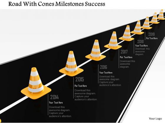 Stock Photo Road With Cones Milestones Success PowerPoint Slide Stock Photo Road With Cones Milestones Success PowerPoint Slide