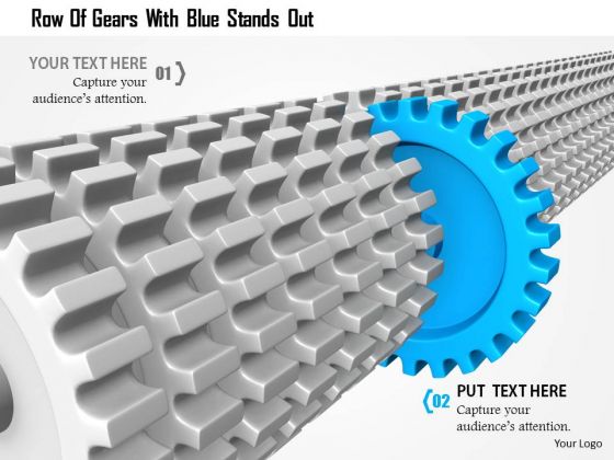 Stock Photo Row Of Gears With Blue Stands Out PowerPoint Slide Stock Photo Row Of Gears With Blue Stands Out PowerPoint Slide