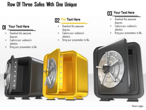Stock Photo Row Of Three Safes With One Unique PowerPoint Slide Stock Photo Row Of Three Safes With One Unique PowerPoint Slide